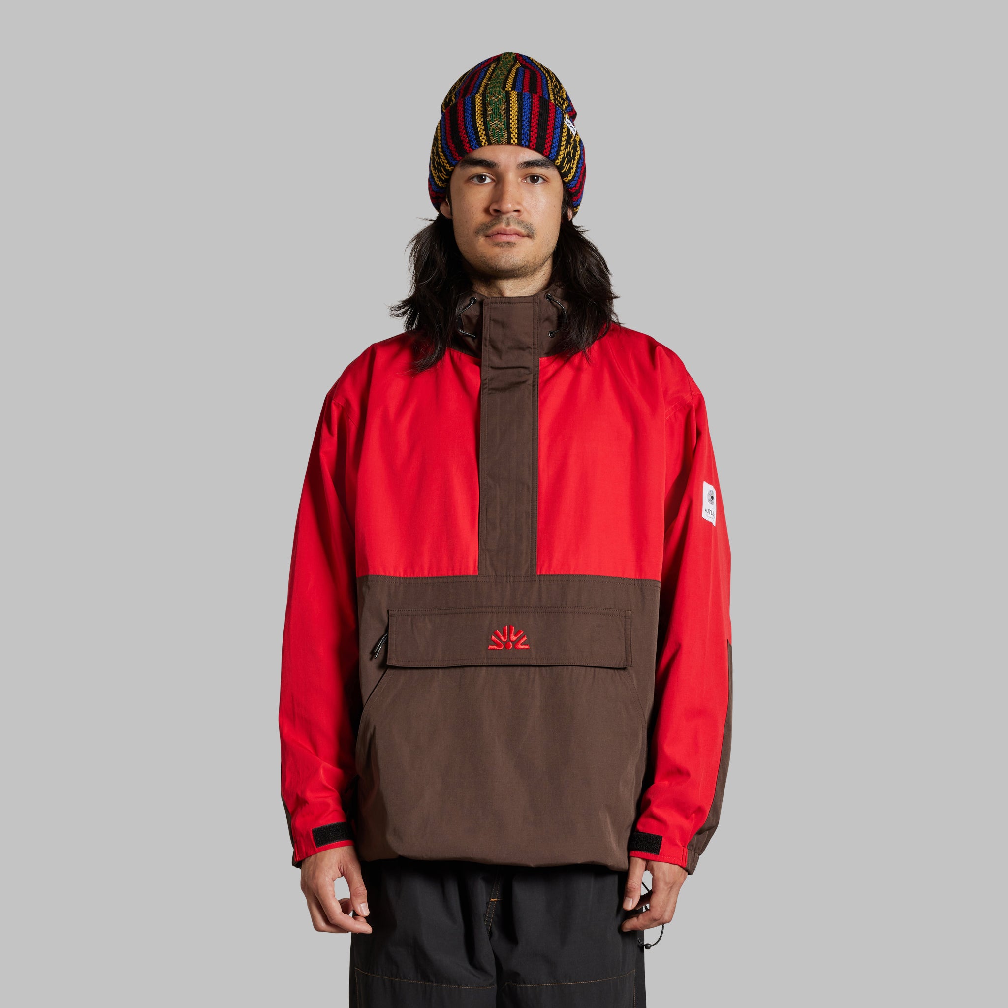 2025 CASCADE ANORAK JACKET - RED / CHOCO BROWN