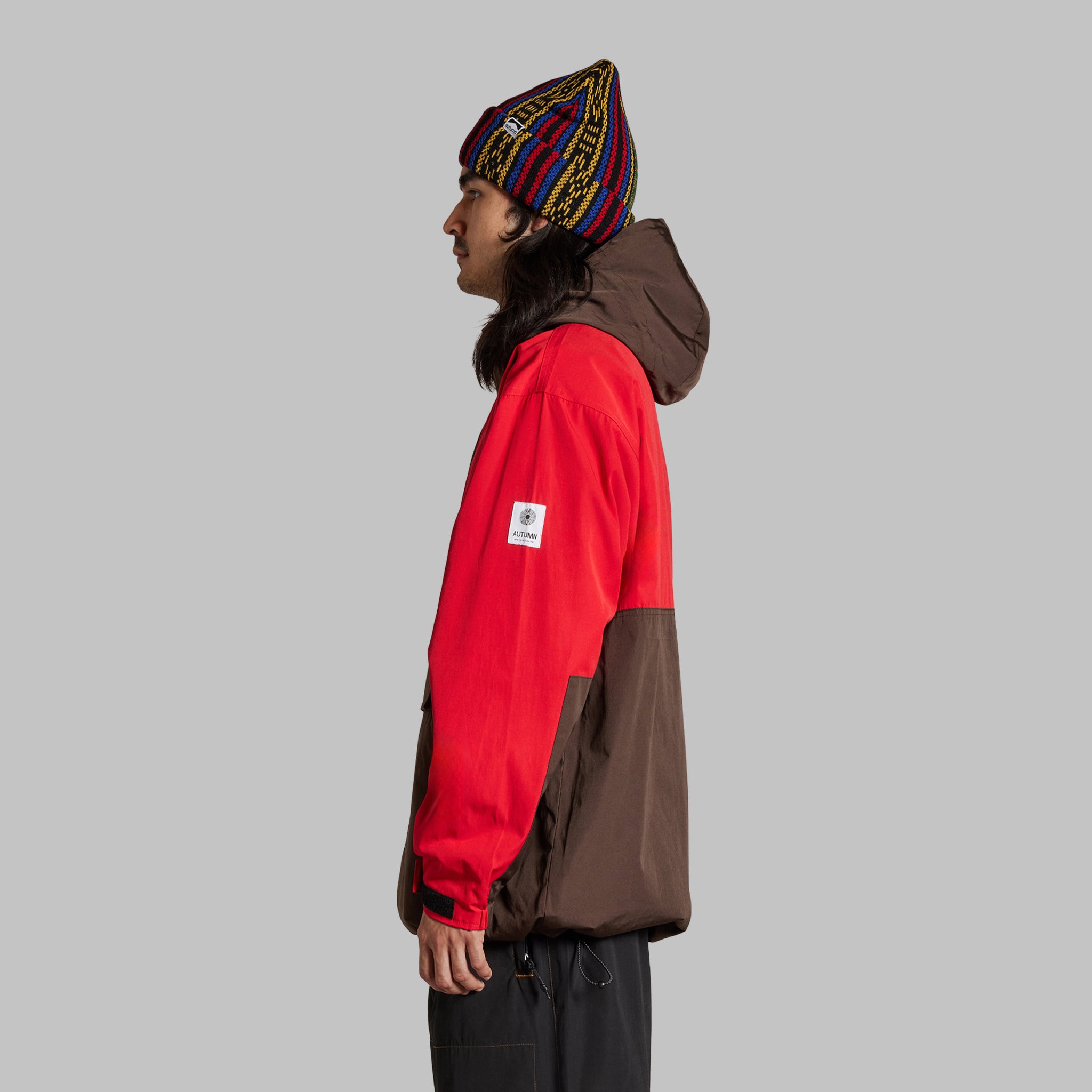 2025 CASCADE ANORAK JACKET - RED / CHOCO BROWN