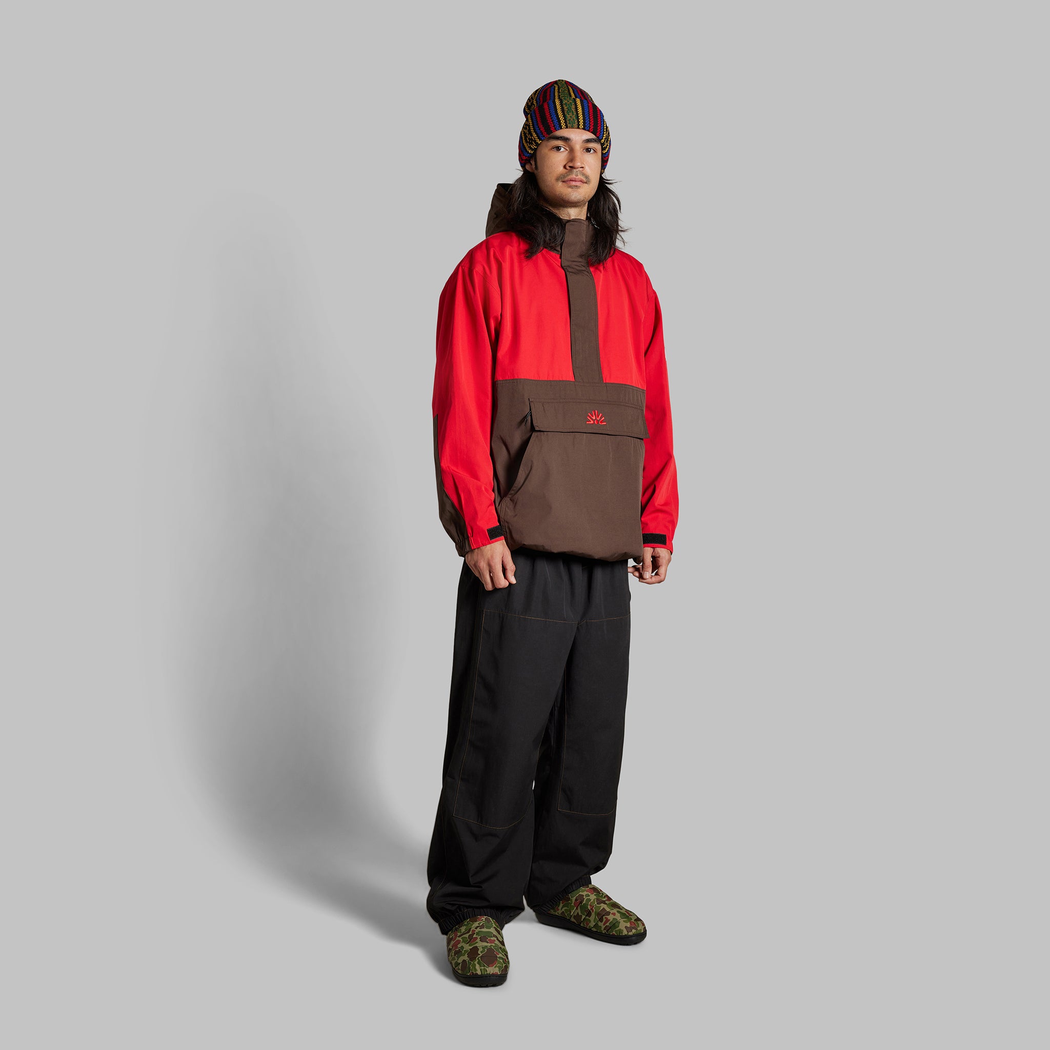 2025 CASCADE ANORAK JACKET - RED / CHOCO BROWN